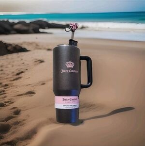 Juicy Couture Gunmetal Gray Shimmer Pink Logo 40 oz Stainless Steel Tumbler Y2K